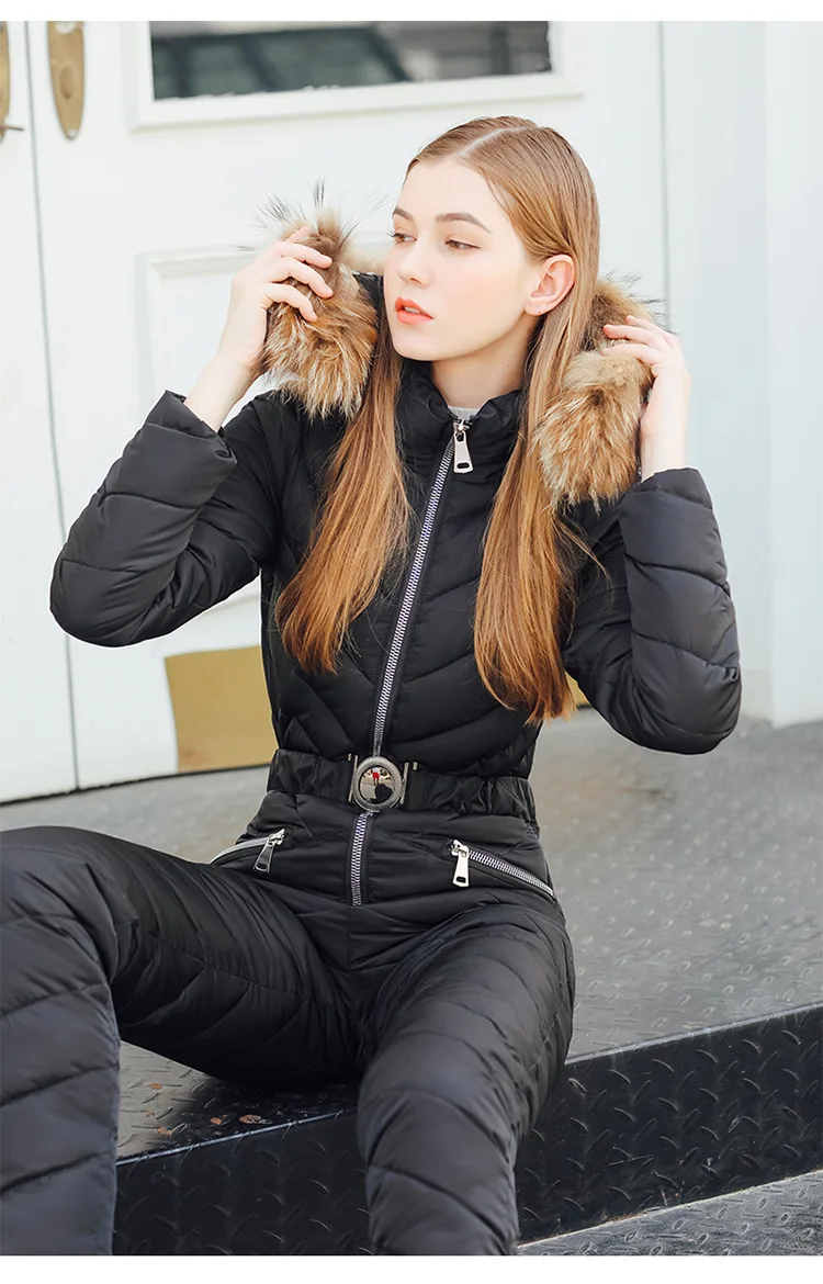 Женский зимний теплый костюм с капюшоном, боди с длинным рукавом, пуховик, зимняя теплая куртка, брюки, белый утиный пух, Комбинезоны