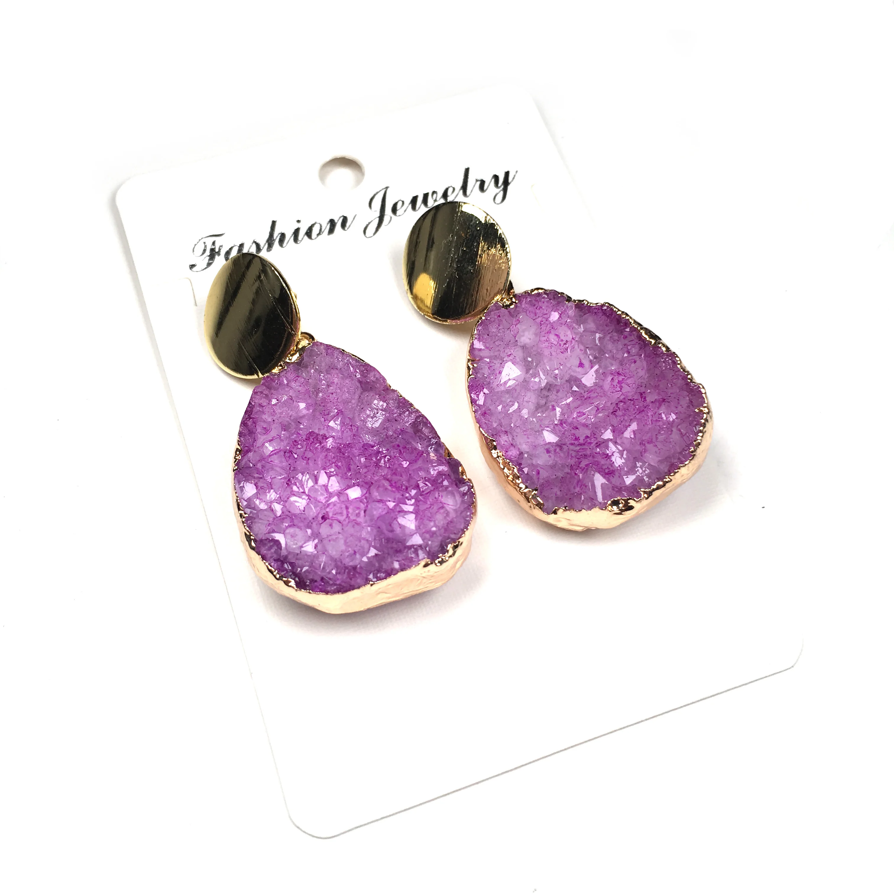 

Fashion Egg-Shaped Crystal Agate Earring Ear Studs Natural Semi-Precious Stones Amethyst Dangler for Unisex Charm Jewelry Gift