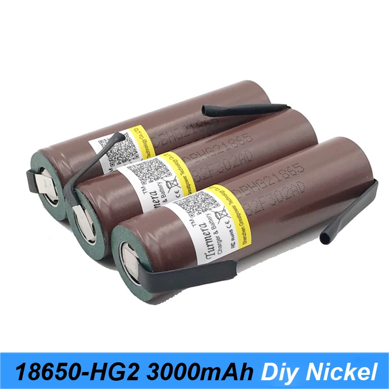 

battery 18650 HG2 3000mAh with strips soldered batteries for screwdrivers 30A high current + DIY nickel inr18650 hg2