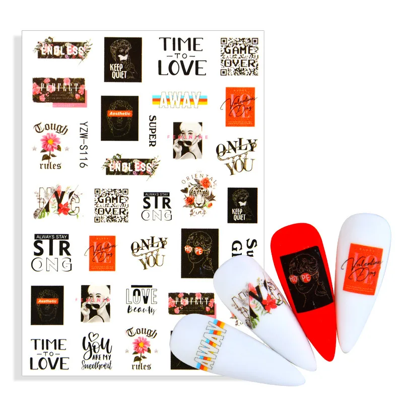 

1 лист 3D наклеек для ногтей геометрический цветок буквы Модные женские узоры клейкие переводные наклейки дизайн ногтей своими руками украш...