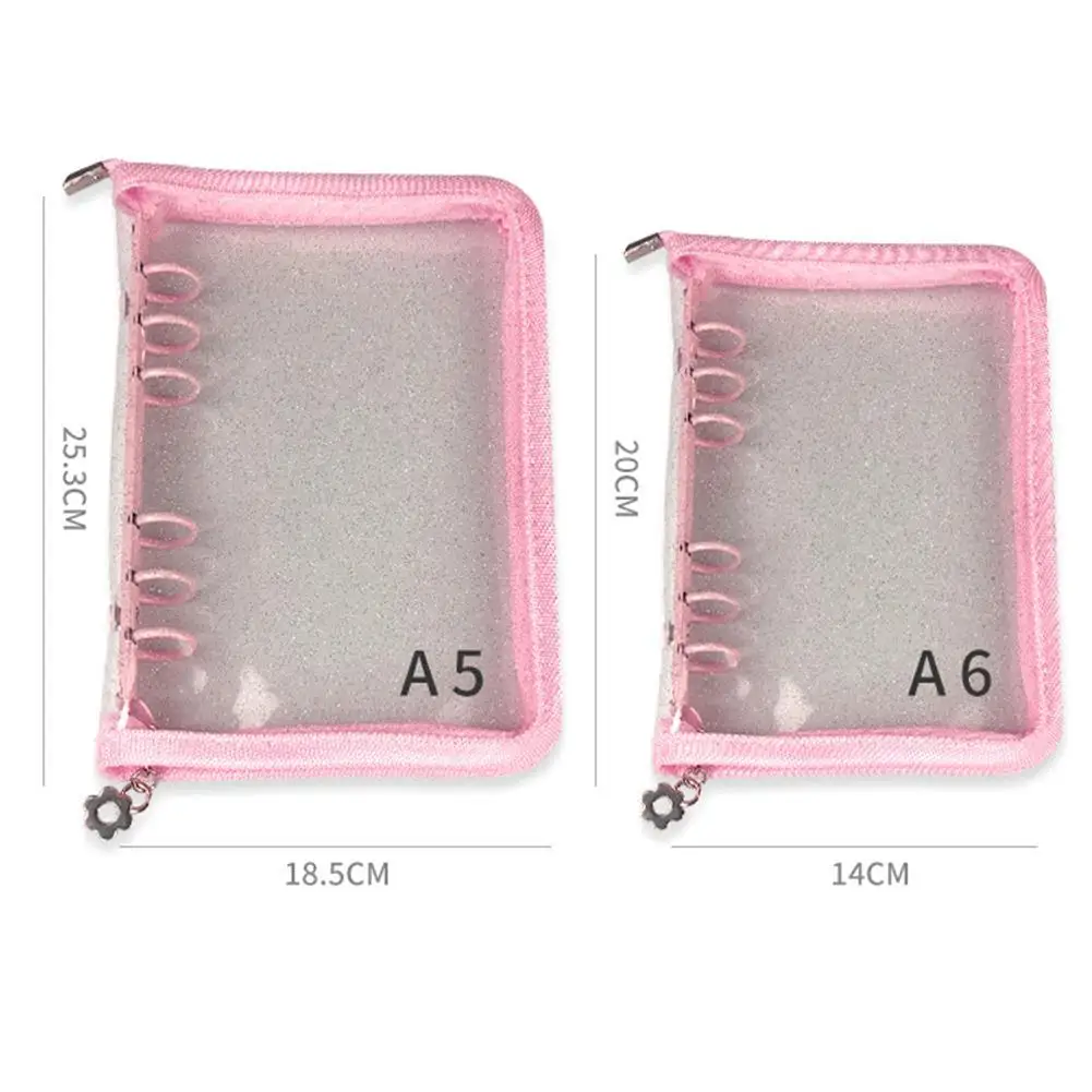 A5 A6 6 Hole Binder Glitter Zipper PVC Loose-Leaf Notebook Diary Clips Cover Korean Journal Stationery Office School Suppli C3D8 |