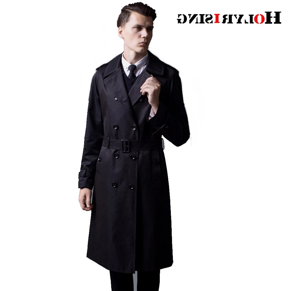 

coat men trench double button overcoat slim homme windbreaker mens beige black coat pardessus male long jacket#18224