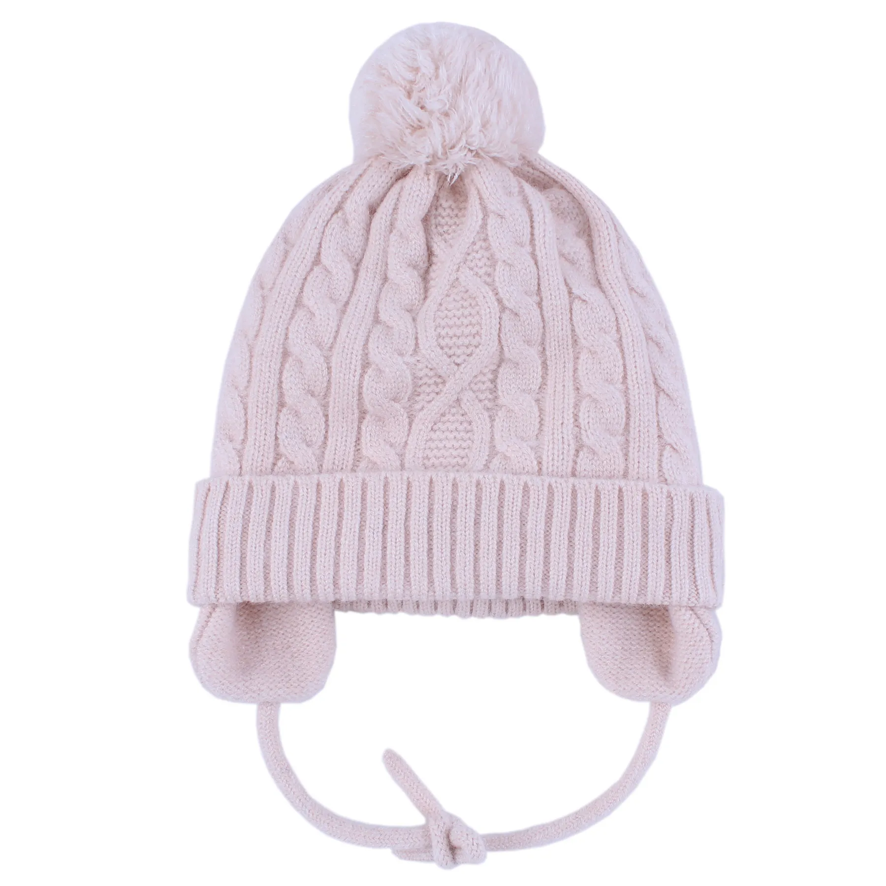 Connectyle Toddler Baby Girls Boys Winter Skull Hat Cute Cable Fleece Lined Warm Knitted Earflap For Kids Daily Cap With Pom | Аксессуары