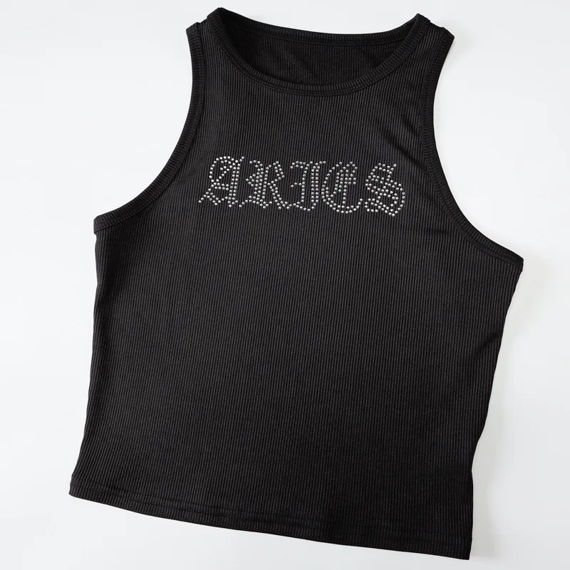 

2021 Summer New Women's Solid Color Letters Hot Rhinestone Small Vest Top