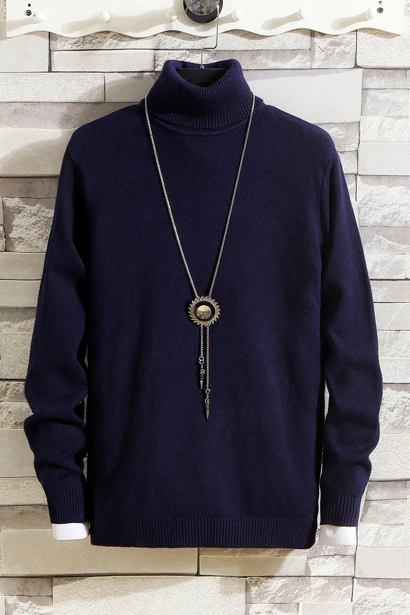 

Men White Turtleneck Sweater 2020 Autumn Winter Solid Color Casual Sweater Men's Slim Fit Knitted High Street Hip Hop Pullovers