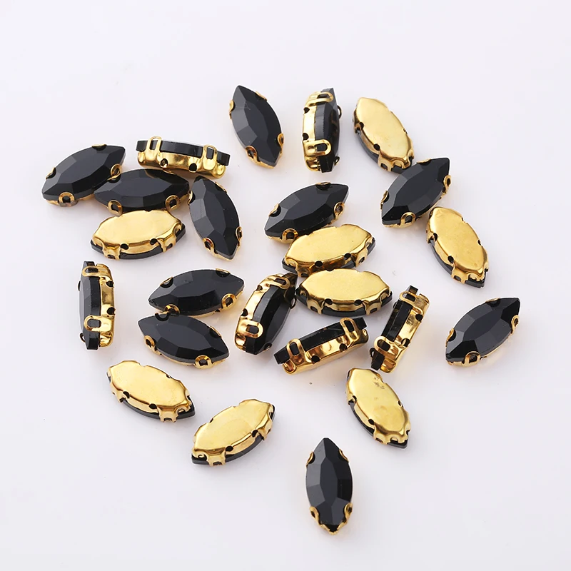 Black Ресен 7x15mm 50 шт./упак. D Форма коготь на камнях лошадиный глаз faltback Стекло Швейные Стразы с отверстиями DIY Швейные аксессуары - Цвет: Black