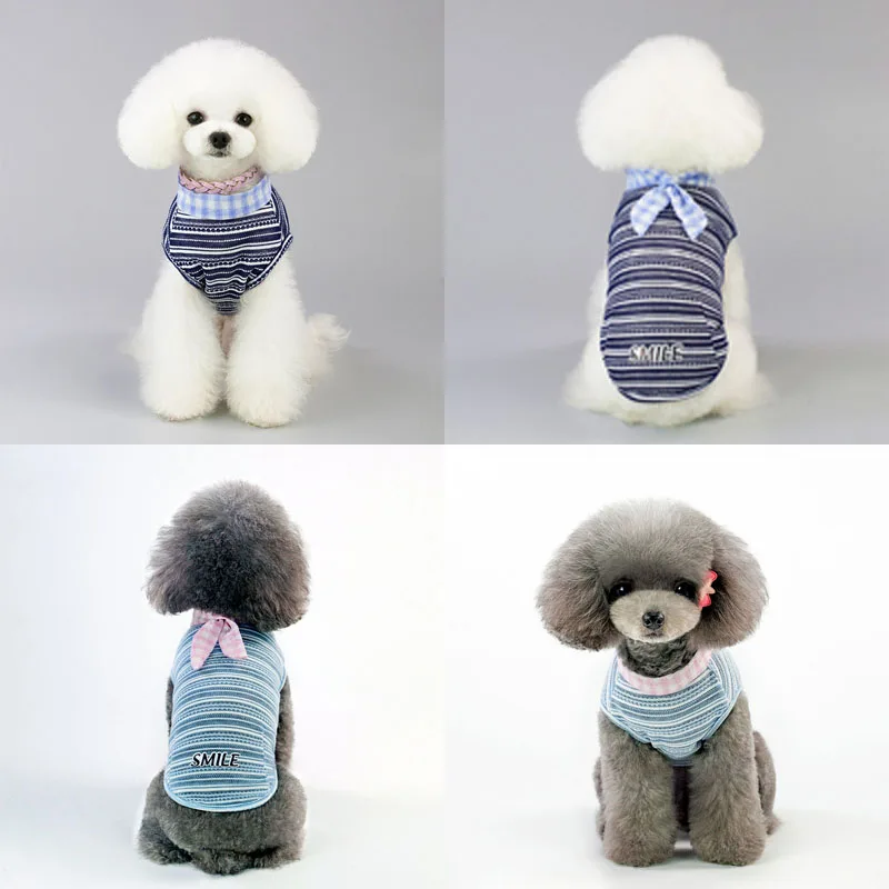 Полосатый Летний жилет для щенков футболка одежда маленьких собак хлопковая