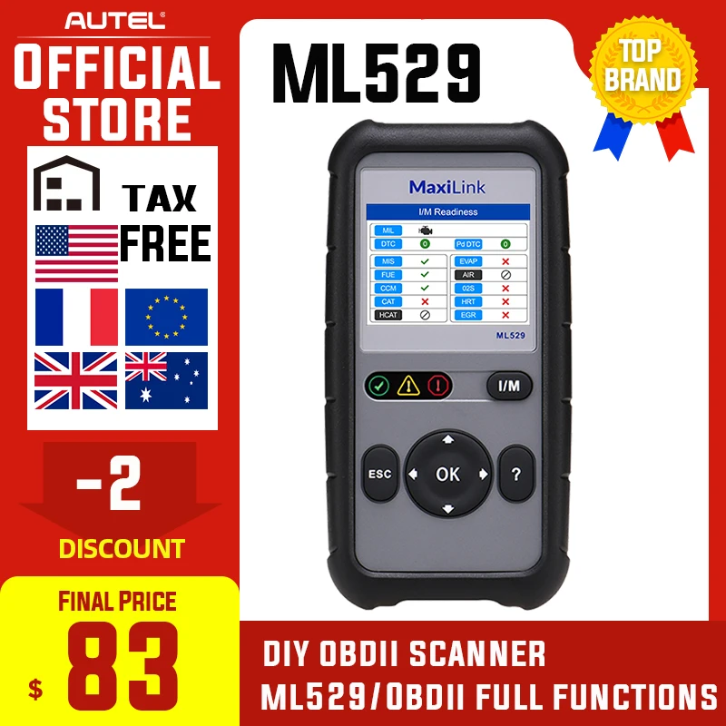

Autel Maxilink ML529 Diagnostic Scanner Tool OBDII EOBD OBD2 Auto Check Engine Light DIY Fault Code Reader with Enhanced Mode 6