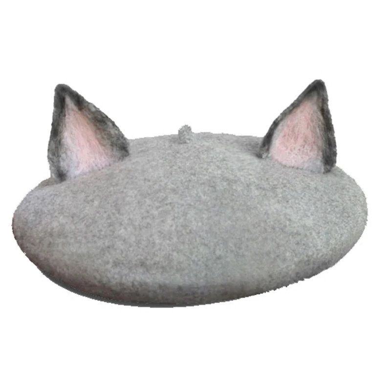 Повседневная шерстяная шапка ручной работы с милыми кошачьими ушками