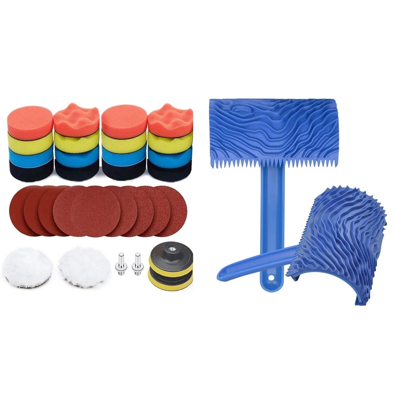 

Polishing Pad Kit, Car Foam Drill Bit Polishing Pad Wool Pad Liner With 2Pcs Wood Pattern Graining Tool Set