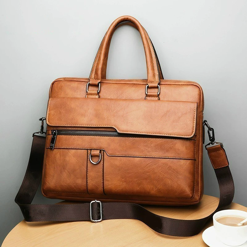 

New Men Briefcase Bags Business Leather Shoulder Messenger Bags Man Work Handbag 14 Inch Laptop Bag Bolso Hombre Bolsa Masculina