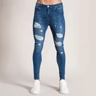 Мужские облегающие джинсы с завышенной талией, синие эластичные рваные джинсы с вышивкой, обтягивающие брюки с вышивкой, новинка 2022