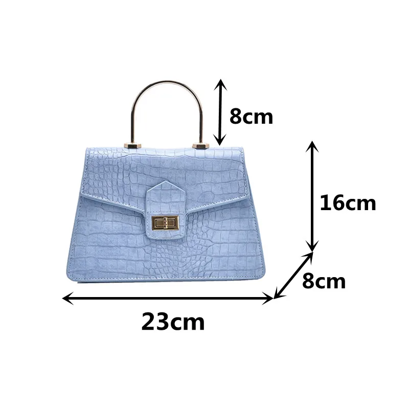 

Crocodile Pattern Tote Bags for Women 2021 New Metal Handle Handbag Small Flap Bag Female Luxury Brand Pu Leather Shoulder Bag