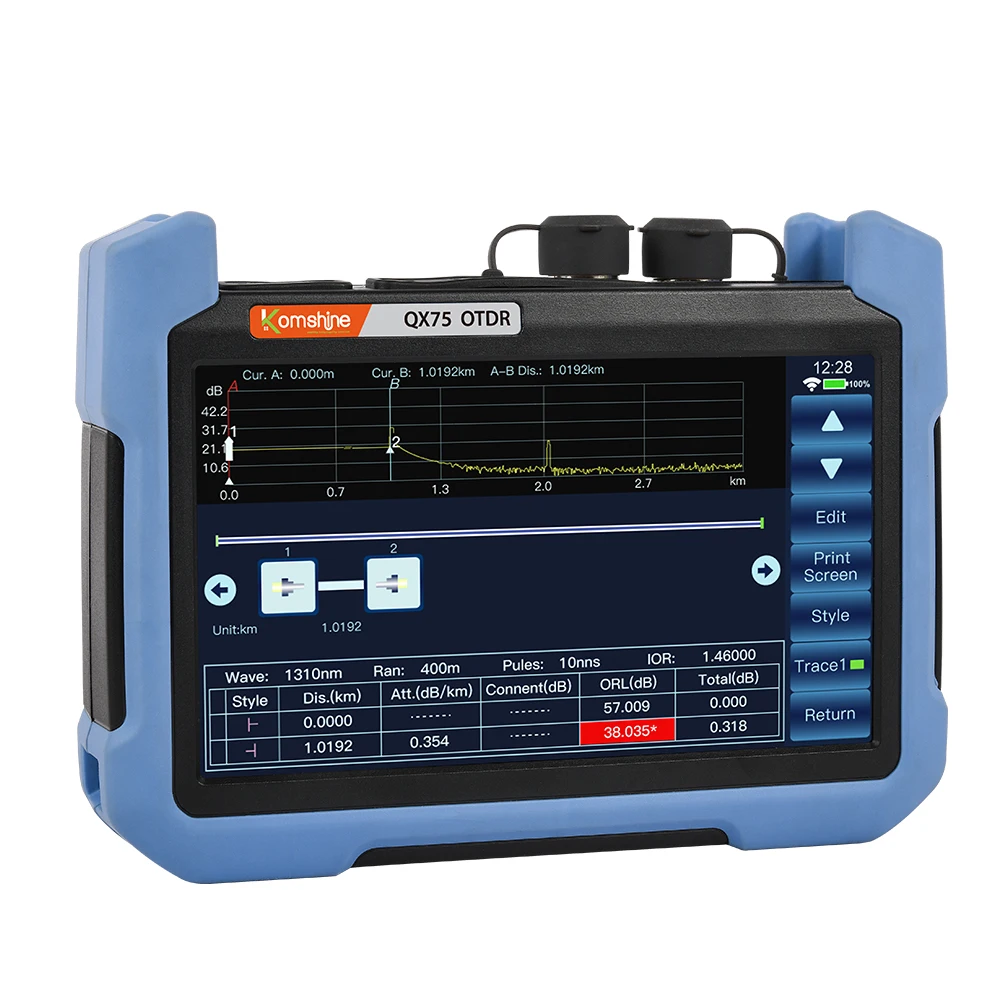 KomShine-OTDR multimodo QX75, OPM VFL integrado, 10mw MM, OTDR 850/1300nm, 23/21dB, reflect&oacute;metro de campo de tiempo &oacute;ptico-2