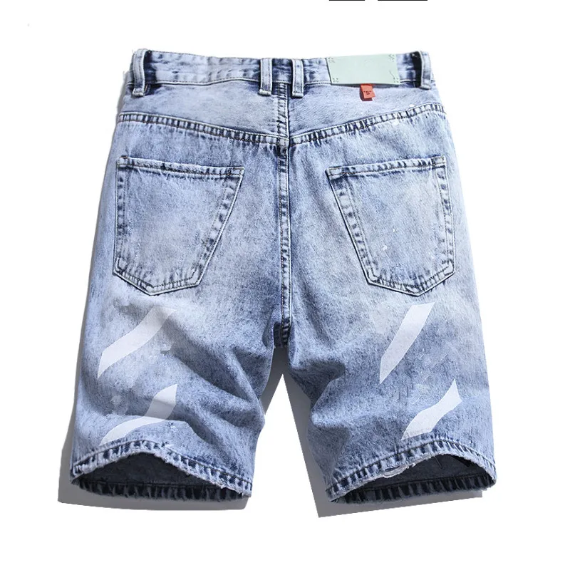 

CODE 151 Men's ripped printed denim shorts top men's trendy brand summer casual five-point pants loose middle pants