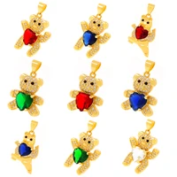 diy korean version of jewelry accessories gold micro inlaid zircon red bear piggy pendant necklace