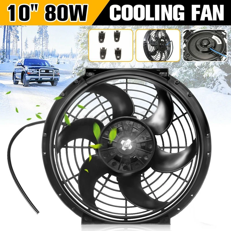 

Universal 10 Inch Black Slim Fan Push Pull Electric Radiator Cooling 12V 80W Mount Kit