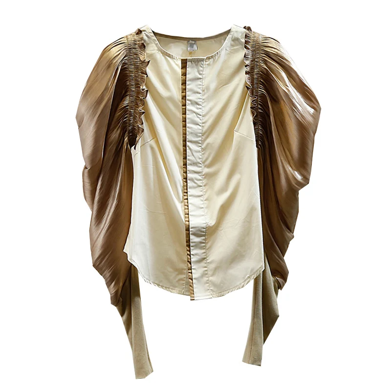 

Trendy Shirt Patched Colors Fashion Lady Puff Sleeve Irregular Tops Spring Short Women Blouse Blusas Mujer De Moda 2020