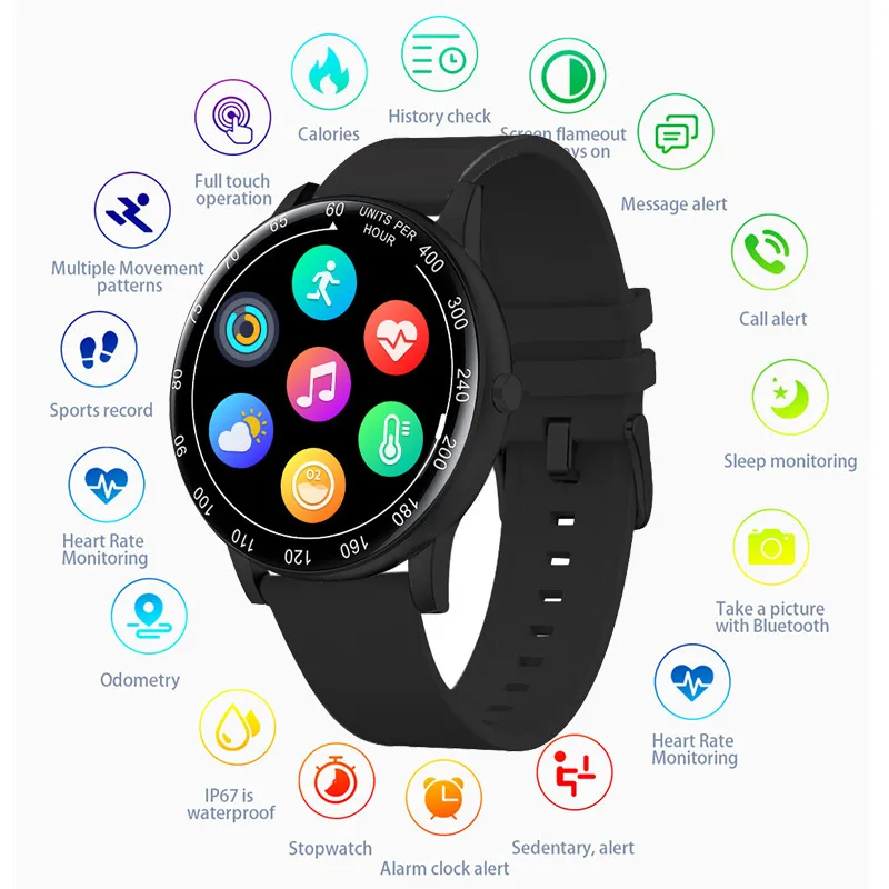 

2021 Customize Wallpaper Smart Watch IP67 Sport Smartwatch Men Women Sleep Heart Rate Monitor Reminder Watches For IOS Android