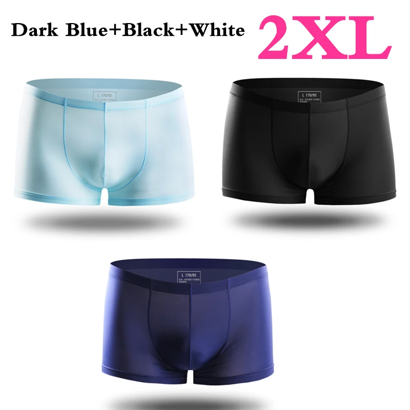 Black Blue DBlue XXL 3 шт., Xiaomi mijia, летние, ультра-тонкие, мужские трусы, шелк льда, бесшовные, мужские боксеры, одноцветные, полупрозрачные, дышащие трусы - Color: Black Blue DBlue XXL