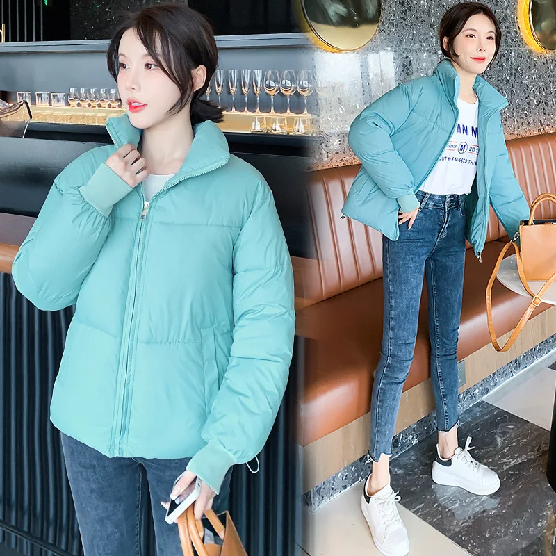 2021 Winter Jacket Women Parkas Solid Color Zipper Stand Collar Thicken Warm Coat Women Fashion Streetwear Loose Short Jacket
