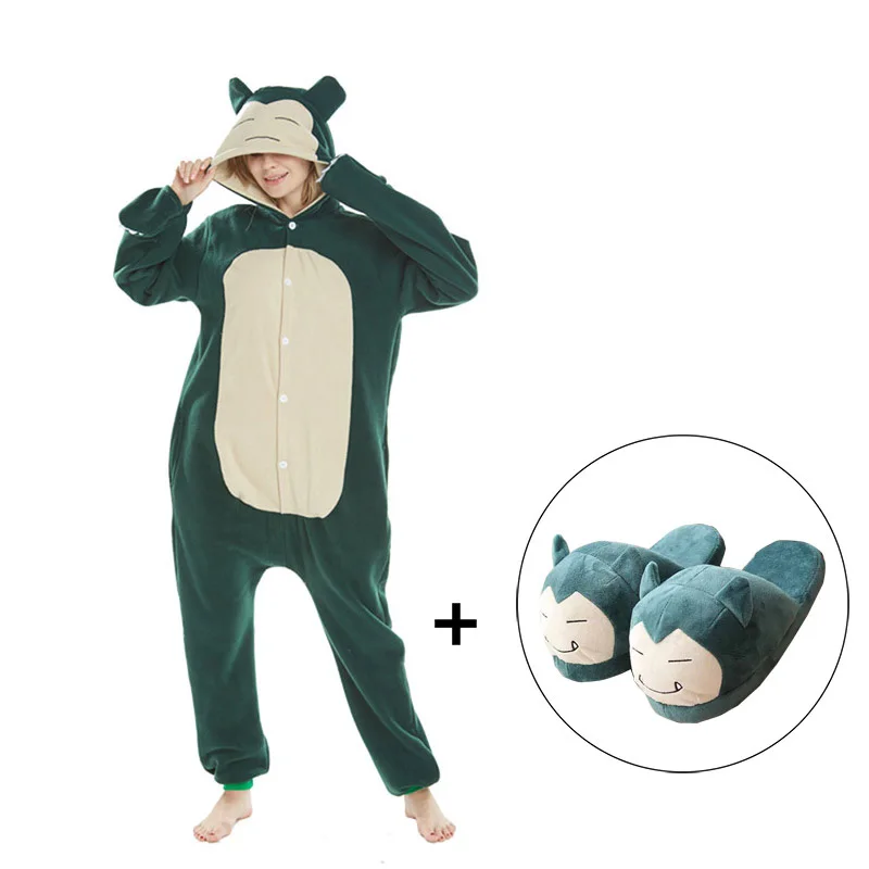 Anime Onesie Kigurumis with Slippers Green Pajama Cartoon Suit Polar Fleece Thin Overalls Funny Cool Homewear Sleepwear Unisex women kigurumis pajama onesie pink pig funny sleepwear adult party suit flannel overalls cartoon homewear unisex costume