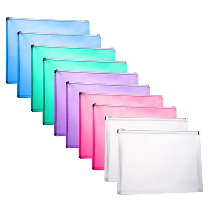 

Zip Up Nylon Mesh Multicolor Stripes A4 Paper Pen File Bag with 10 Packs Plastic Zip Envelopes Letter Size Holder File