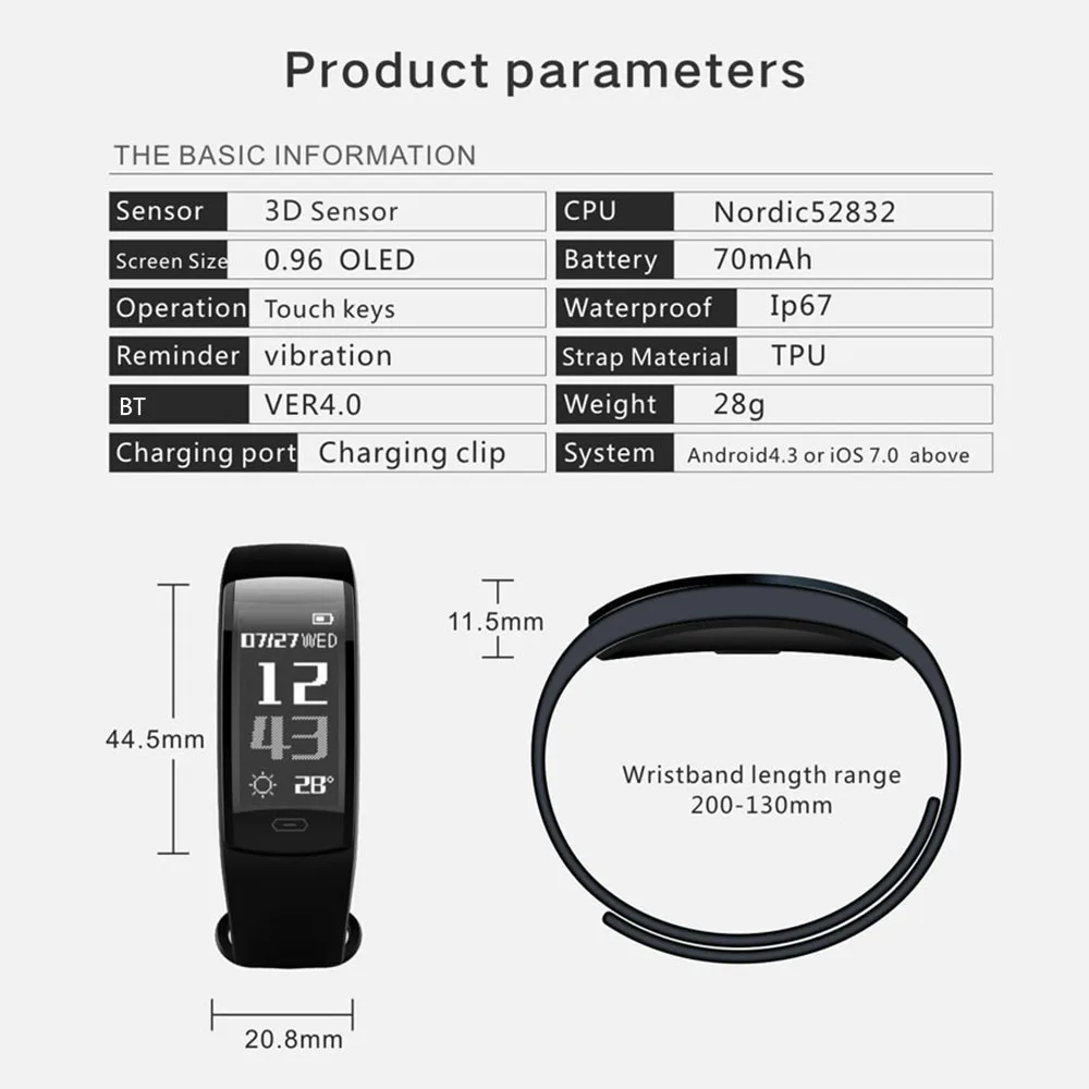 Смарт браслет Фитнес трекер Шагомер монитор сердечного ритма в режиме реального