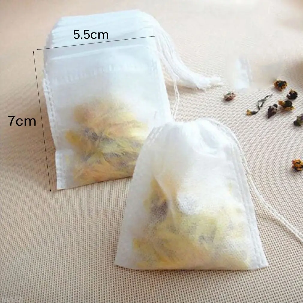 

100Pcs/Lot Teabags 5.5 x 7CM Non-Woven Fabric Empty Scented Tea Bags With String Heal Seal Filter Paper for Herb Loose Tea