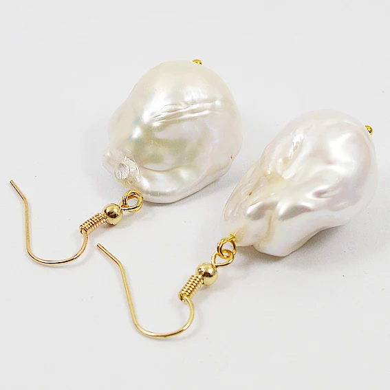 

Unique Design AA Baroque Pearl Earrings White Huge Genuine Freshwater Pearl Gold Color Silver Dangle Earring Charming Women Gift
