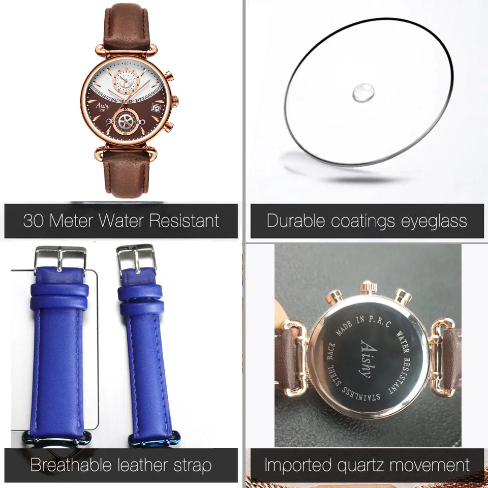 

Aishy 2021 New Best Selling Couple Watches Dual movement Leather Waterproof Sport Quartz Watch For Men Relogio Masculino