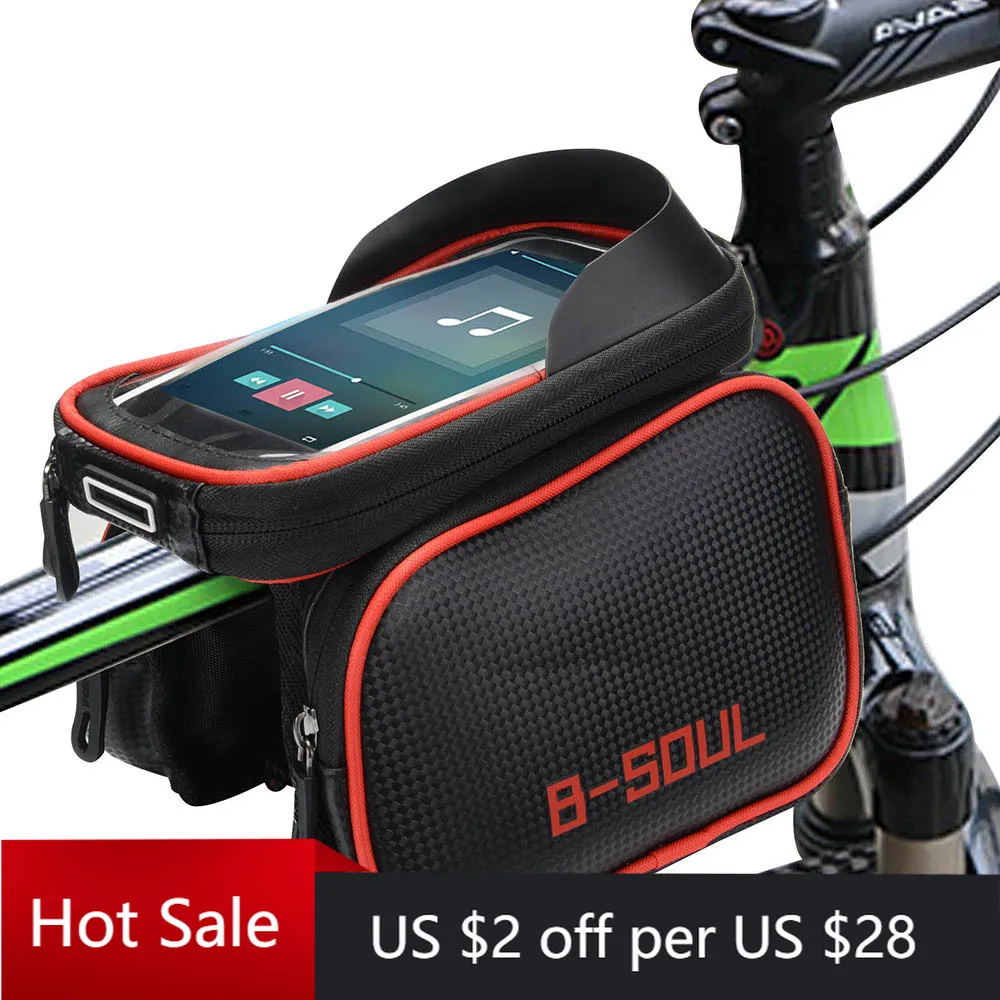 

B-SOUL Bicycle Bag Frame Front Top Tube Cycling Bag Waterproof 6.2in Phone Case Touchscreen Bag Double Pouch Riding Accessories