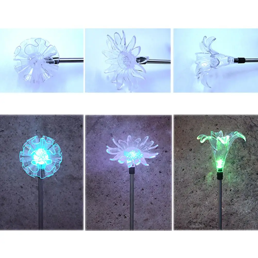 HobbyLane Xmas 3Pcs LED Color Changing Solar Stake Lights Outdoor Light Garden Decor Statues Dandelion Lily Sunflower | Лампы и