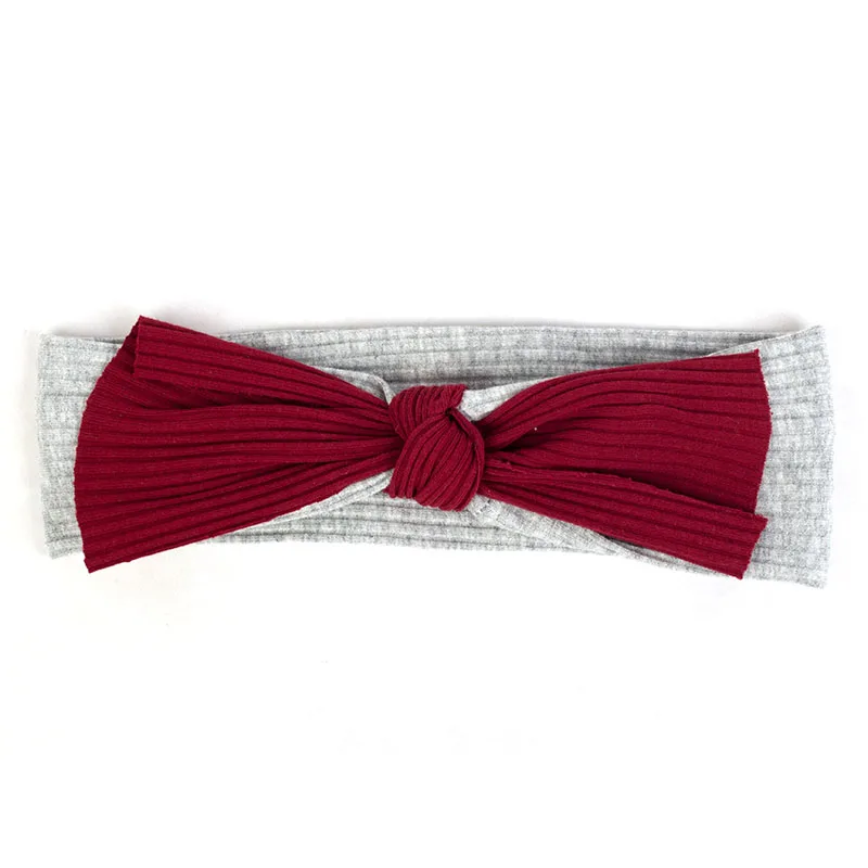 Wine red Light gray Geebro для новорожденных из хлопка на подкладке для маленьких мальчиков и девочек в рубчик и повязка на голову для детей, подарок для ребенка, мягкая эластичная бантом головной убор-лента для волос аксессуары - Цвет: Wine red Light gray