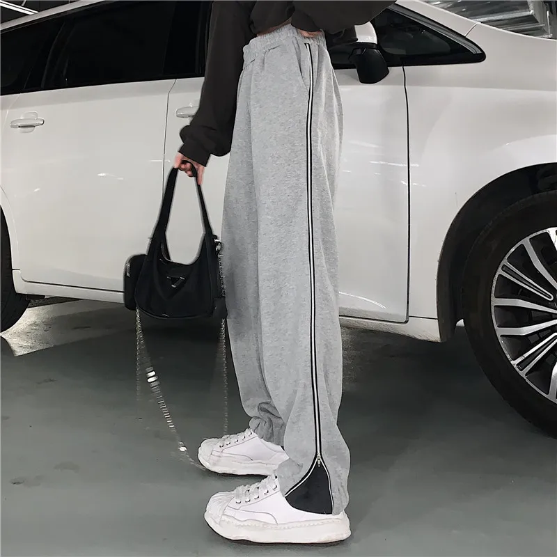 

POUNGDUDU 2021 Women Pants Side Zipper Casual High Street TrackPants Sport Harem Trousers Cotton Student Office Lady Fashion