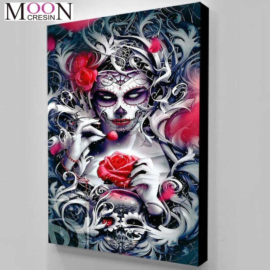 

Diy Diamond Painting Beauty Skull Flower Diamond Mosaic Full Square Round Drill Diamond Embroidery Cross Stitch Rhinestones Home