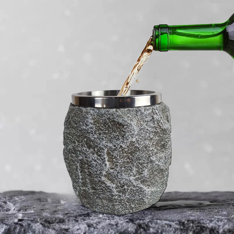 

Creativity Resin simulation stone beer mug 304 stainless steel Original Mugs Tea Cups Coffee Cup Glasses of Wine Gift for Men