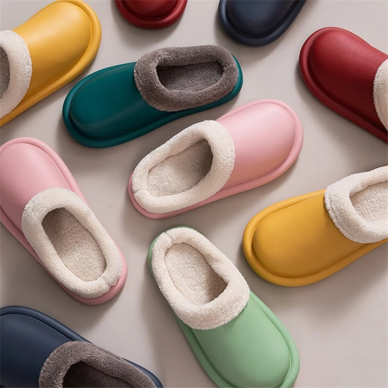 

Водонепроницаемые хлопковые тапочки, домашняя комфортная теплая обувь для дома для женщин и мужчин, мягкая подошва из ЭВА, плюшевые тапочки...