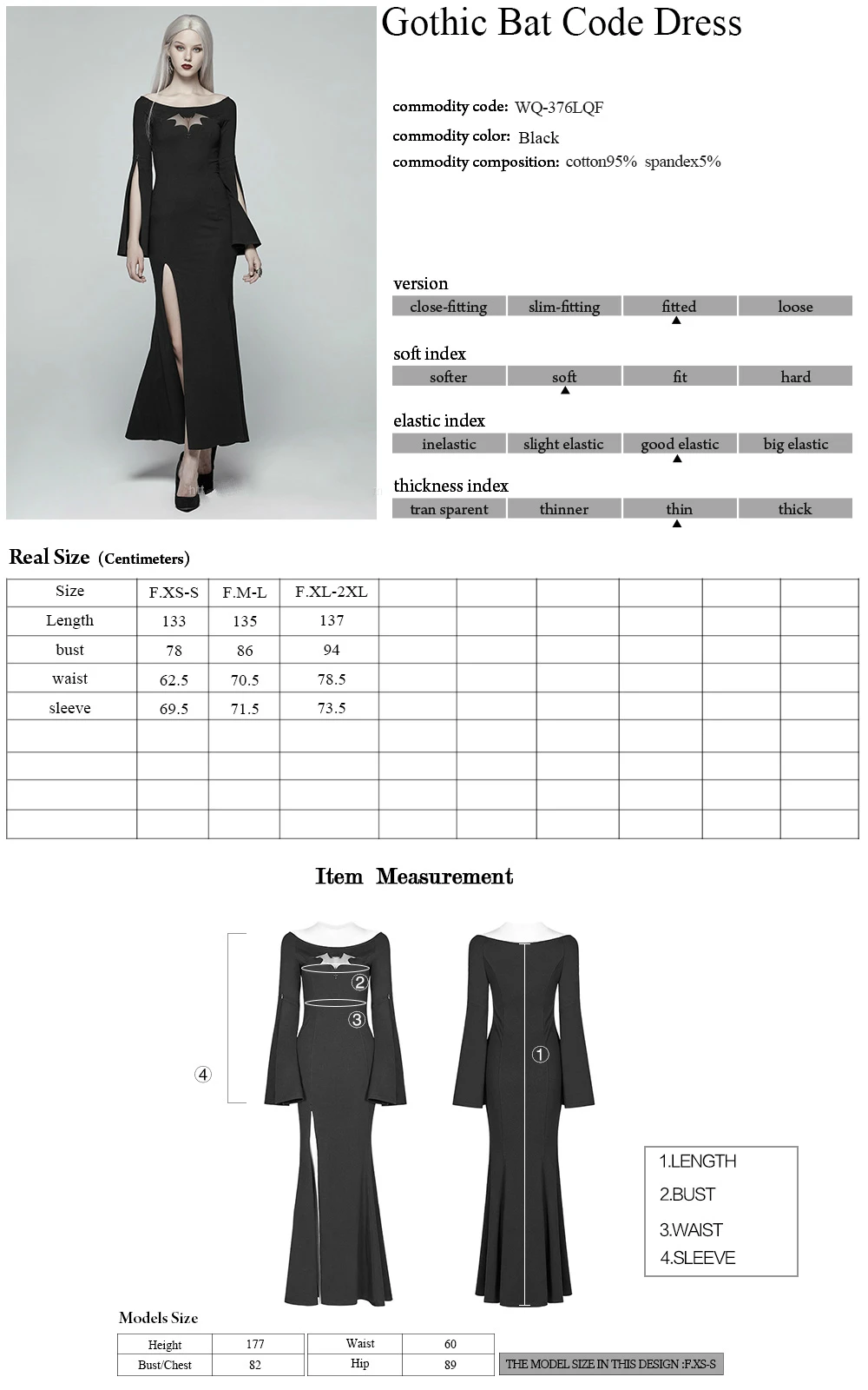 Женское готическое платье в стиле Панк RAVE длинное черное с принтом летучая мышь