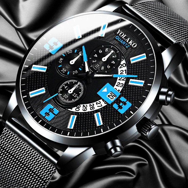 

2021 Watches Mens Fashion Calendar Watch Men Business Stainless Steel Mesh Belt Quartz Wrist Watch Male Clock relogio masculino