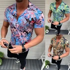 Мужская короткая рубашка с принтом, Повседневная приталенная рубашка с 3D принтом роз и V-образным вырезом, Гавайская Мода, лето 2021