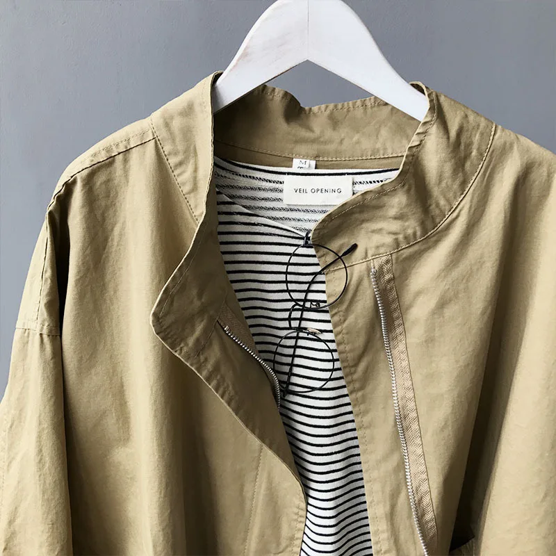 Женская ветровка новинка Длинная женская BF стиль Drawline потертая хлопковая куртка