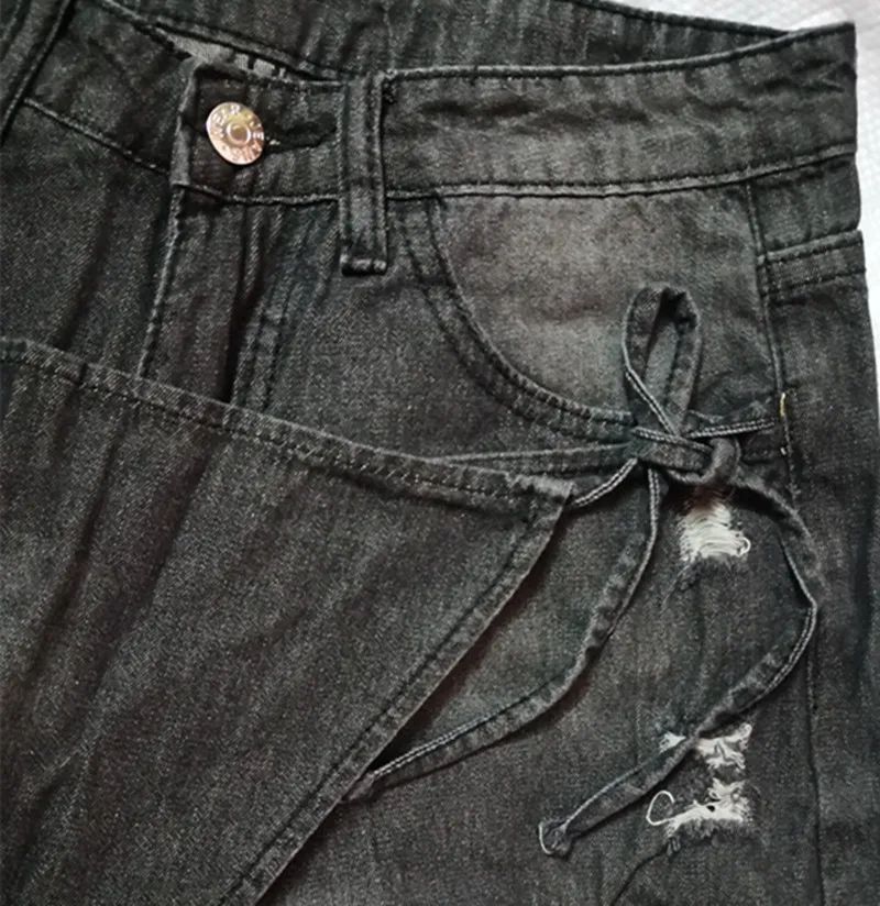 

Women Denim Cross-pants Fashion Plus Size 5XL Low Waist Hole Jeans Loose Casual Irregular Ankle-Length cowboy Trousers