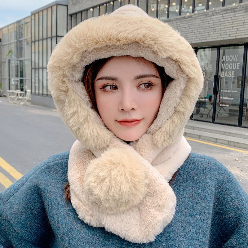 

New Autumn Winter Hat Women's Warm Plush Lei Feng Scarf Suit Hat Thick Sweet Knitted Hat Skullies Wholesale Drop Shipping