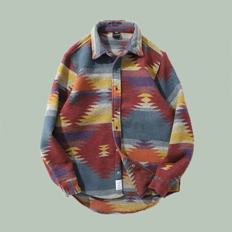 

Geometric Striped Flannel Shirt Men's Hip Hop Casual Loose Cotton Long Sleeves Japanese Harajuku Streetwear Oversize Shirt Tops