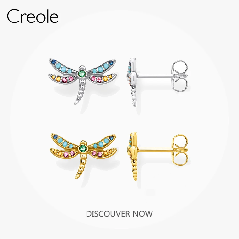 Серьги-гвоздики со стрекозой и красочными камнями | Украшения аксессуары