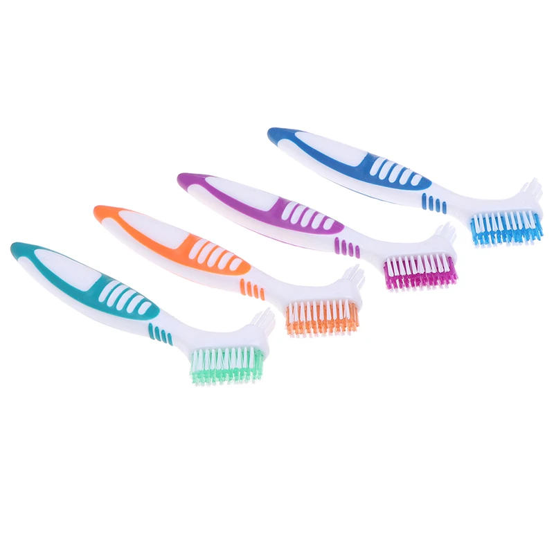 

Multi-Layered Bristles False Teeth Brush Oral Care Tool Bristles & Ergonomic Rubber Handle Denture Cleaning Brush