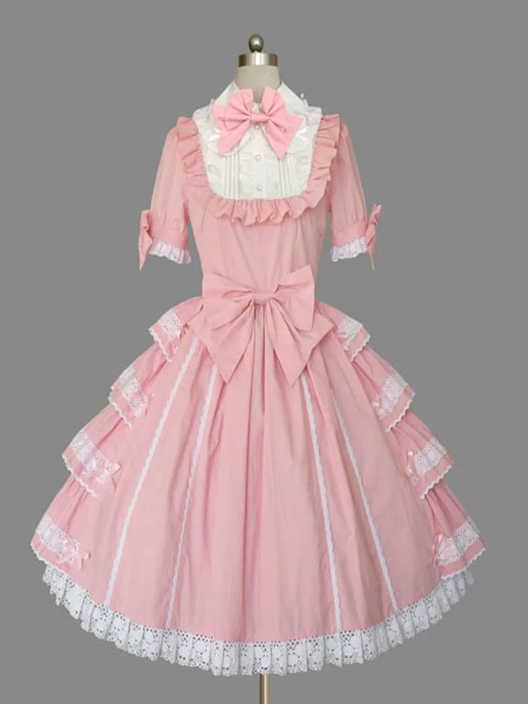 

Sweet Lolita Dress Short Sleeve Bows Layered Empire Lolita Wedding Dress