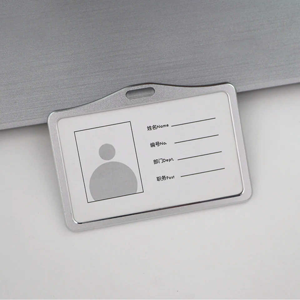 

Silver Small Aluminum Alloy Horizontal Metal Protector Case for Office Staff Tag Name Pass Work Credentials Badge ID Card Holder