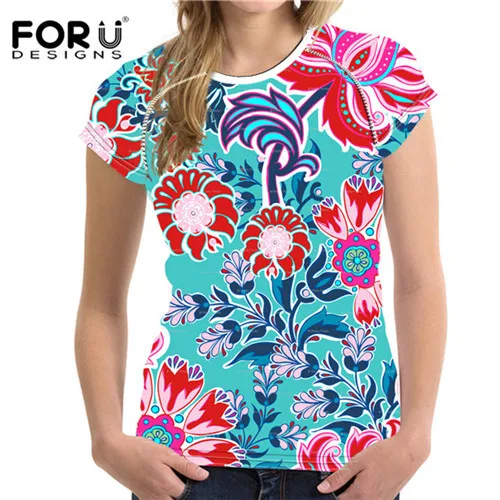 FORUDESIGNS/летние модные женские футболки, топы с 3D цветочным принтом, женская футболка, женская футболка, Vetement для дам, высокое качество - Цвет: T0546BV